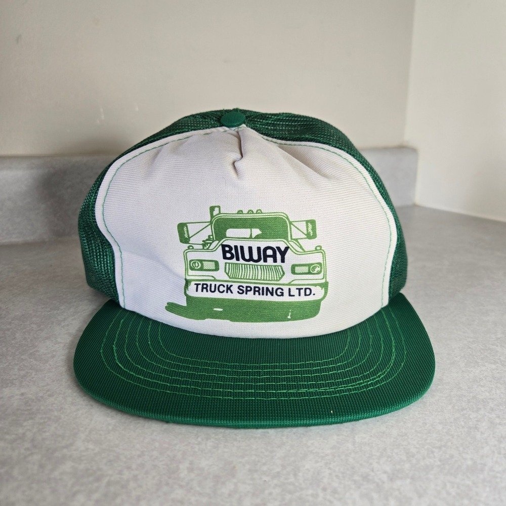 Vintage Biway Truck Spring LTD. Green White‎ Mesh Trucker Hat Cap